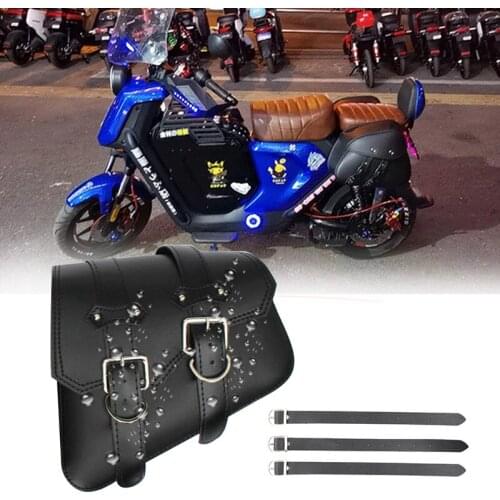 Motorcycle Saddlebags Side Tool Bag PU Leather Luggage Saddle Bag Pouch Black Universal