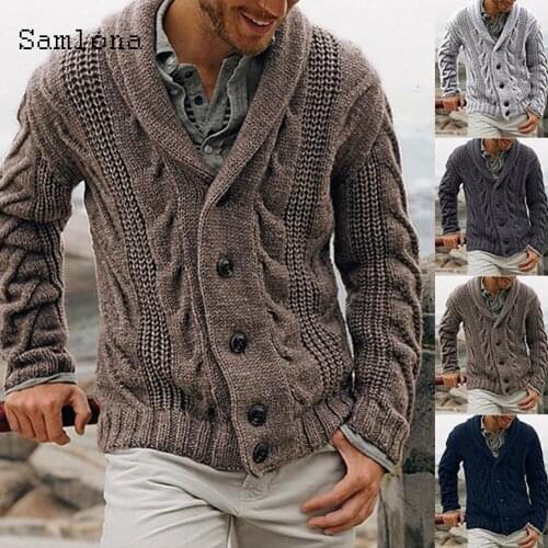 Men Autumn Fashion New Knitting Sweaters 2020 Single Breasted Lapel Collar Winter Warm Clothes Mens Pleated Sweater Cardigans