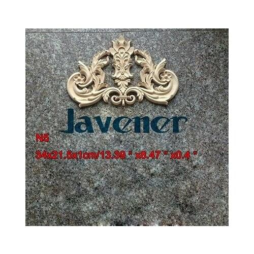 N5 -34x21.5x1cm Wood Carved Long Onlay Applique Unpainted Frame Door Decal Working carpenter Flower