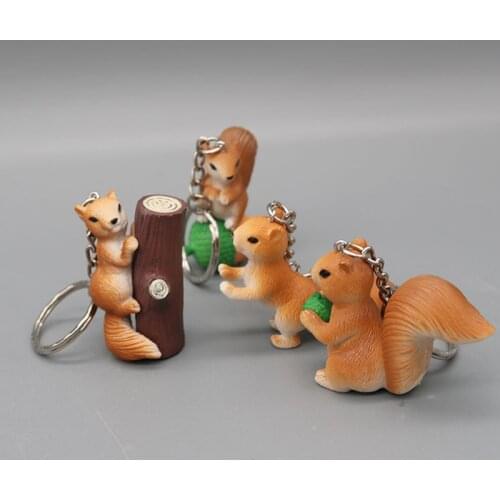 A set of 4 pieces of 2 colors cute squirrel doll keychain small animal men and women bag pendant accessory zoo