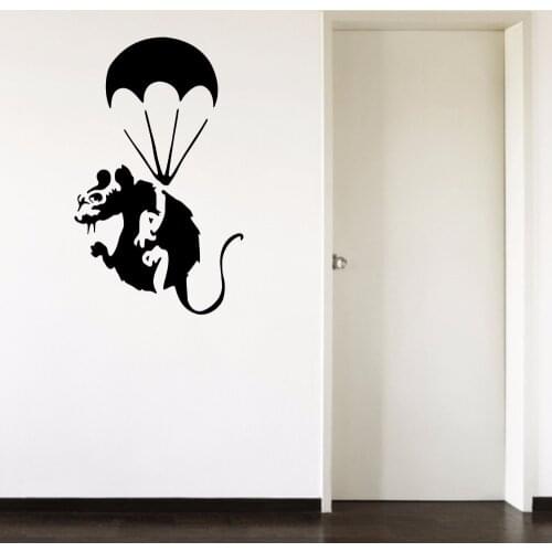 Banksy Rat Paratrooper Graffiti Mouse parachut Home Decal Bedroom Living Autocollant Mural Removable Vinyl Art Wall Sticker B090