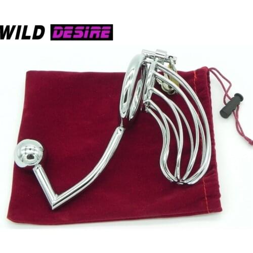 NEW Vertical Stripe Steel Chastity Cage with Anal Plug Chastity Belt Metal Male Restraint Device Sexoshop Goods Adults 18 18