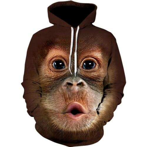 2021 new Strange Animal Hoodies 3D Printing Monkey Hoodie Men and Women Funny hoodie gray Sweatshirts Tops Oversized Tracksuits