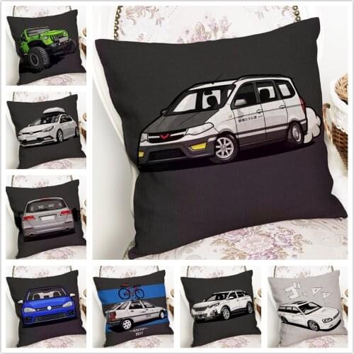 Ordinary Family Car Cartoon Pattern Linen Cushion Cover Pillowcase Home Sofa Car Decoration Pillowcase 45X45 Cm