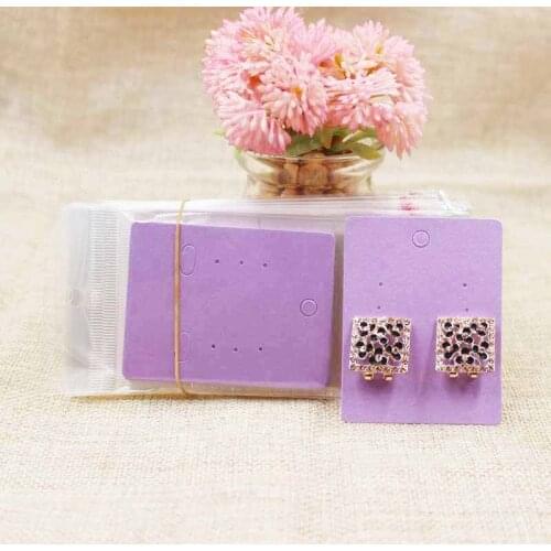 Wholesale purple/pink/beige blank earring display card stud earring packing tag card 200pcs +200pcs plastic bag per lot