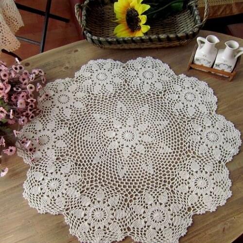 Handmade Crochet Coasters Cotton Lace Cup Mat Placemat 60/70/ 80/ 90 CM RD Shabby Chic 4 Sizes Vintage Crocheted Tablecloth