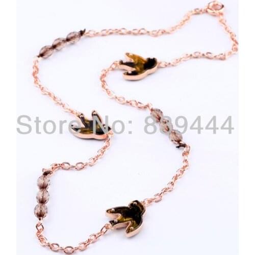 Polished Gold Color Long Chain Resin Flying Bird Necklace