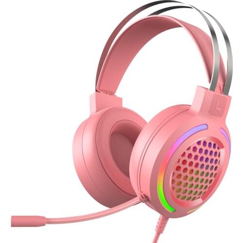 Pink Headphones Gaming Headset With Microphone Professional Gamer 7.1 Surround Sound RGB Light for PC Computer