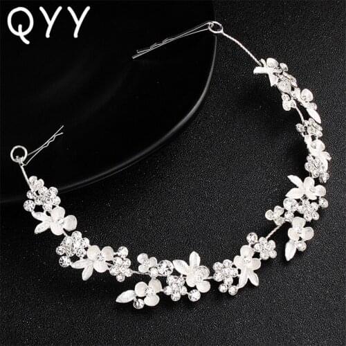 QYY Newest Crystal Flower Wedding Headband Vine Hair Jewelry Bridal Hair Accessories Bridesmaid Headpieces Princess Tiaras