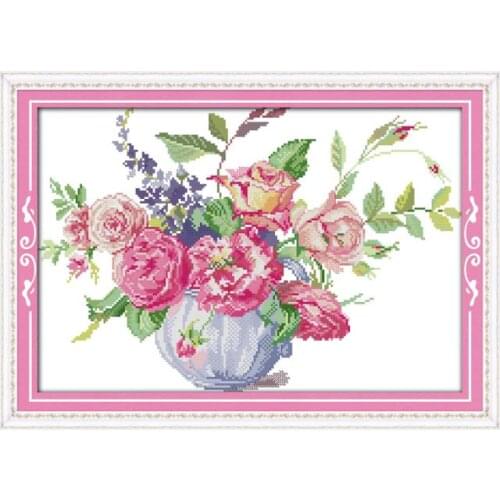 Rose vase (4) cross stitch kit flower 14ct 11ct printed fabric canvas stitching embroidery DIY handmade needlework