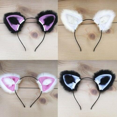 Removable Faux Fur Kitten Wolf Ears Headband Realistic Furry Fluffy Animal Hair Hoop Lolita Kawaii Anime Cosplay Costume