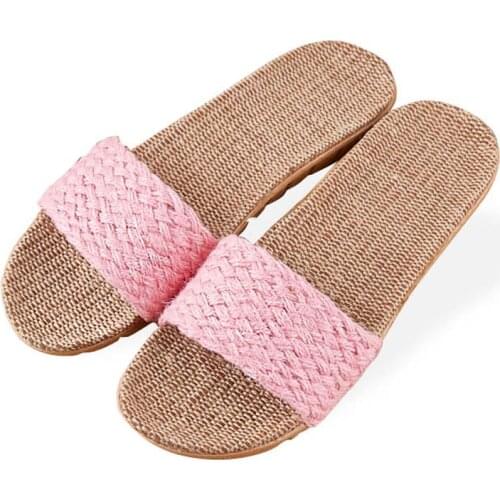 Summer Womens Home Linen Slippers Lightweight EVA Soled Slides Flat Flax Flip Flops Female Hemp Shoes New Fashion