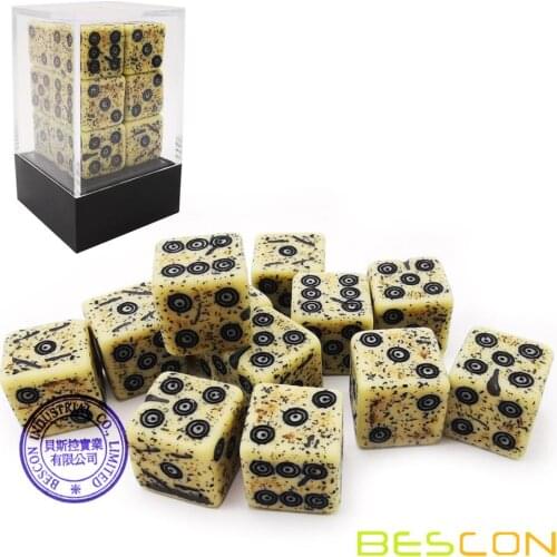 Bescon Old Looking Ancient Bone Dice D6 16mm 12pcs Set, 16mm Six Sided Die (12) Block of Stone Dice