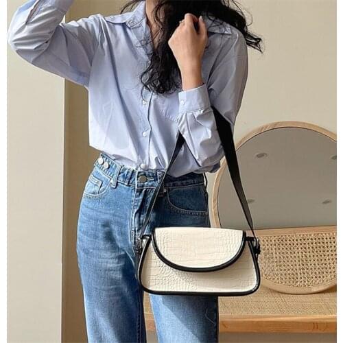 Retro Crocodile Pattern Baguette Bags PU Leather Shoulder Bags for Women Solid Color Handbag Female Travel Purse Messenger Bag