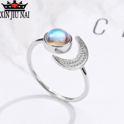Sell well Unique delicate crescent shining color gemstone elegant Princess temperament ring engagement jewelry fashion gift