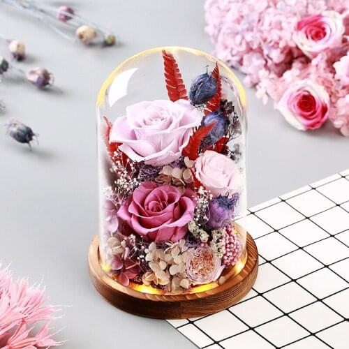 Eternal Preserved Rose Party Gifts for Women Decor Wedding Gift Dried Flowers in Glass Cover Lovely Valentines Day Gift