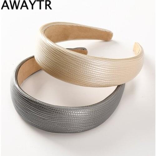 AWAYTR New Faux Leather Headbands Eleg Simple 4.3cm Width PU Leathers Women Hairbands Fashion Wide Hair Hoops Female Headbands