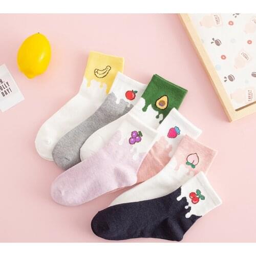 Womens socks new product color matching fruit ladies medium tube cotton socks sweet casual women