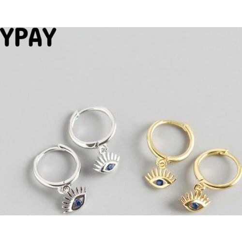 YPAY Korea INS Eyes and Eyelash Drop Earrings for Women 100% Real 925 Sterling Silver Blue Zircon Dangle Earring Jewelry YME629