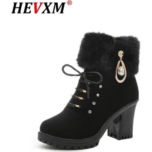 High Heel Winter Shoes Women Winter Boots Fashion Womens High Heel Boots Plush Warm Fur Shoes Ladies Brand Ankle Botas crystal