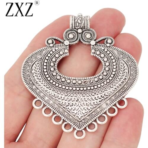 ZXZ 5pcs Tibetan Silver Boho Multi Strands Connector Heart Shape Charms Pendants for Necklace Jewelry Making Findings 61x53mm