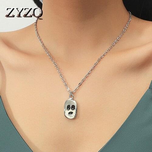 ZYZQ Gothic Grimace Pendants Necklaces For Men Funny Neutral Choker Necklace punk Multilayer Female Halloween Jewelry
