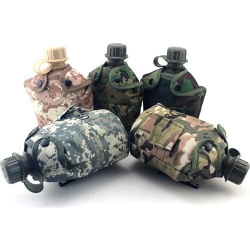 1L Outdoor Water Bottle Military Army Canteen with Aluminum Cooking Cup Kettle Pouch for Camping Hiking Picnic Tableware Travel