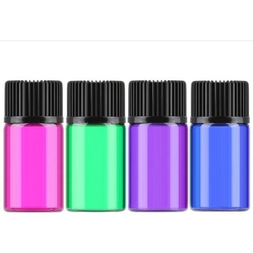 1ml 2ml 3ml Colored Oil Glass Essential Sample Bottle with Lid Inside Stopper 100pcs/lot