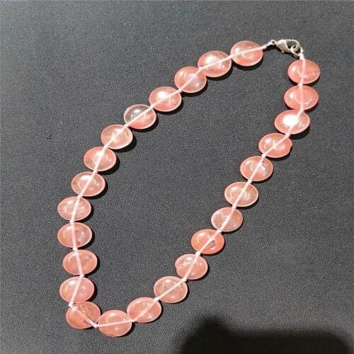 1 Strand/25Pcs 16x6mm Wholesale Red Cherry Quartz Round Pendant Necklace Jewelry Ornaments 16.5inch S355