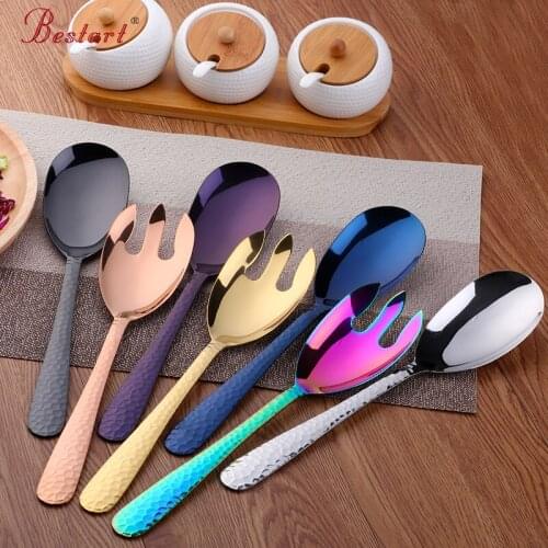 2PC Long Serving Spoon Stainless Steel Salad Fork Spoon Set Restaurant Service Spoon Public Tableware Using Buffet salad sevice