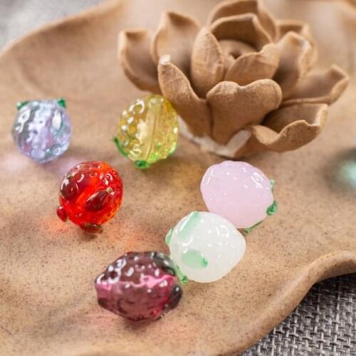 5pcs 13x15mm Strawberry Shape Handmade Lampwork Glass Loose Crafts Beads for Jewelry Making DIY Bracelet Necklace Findings