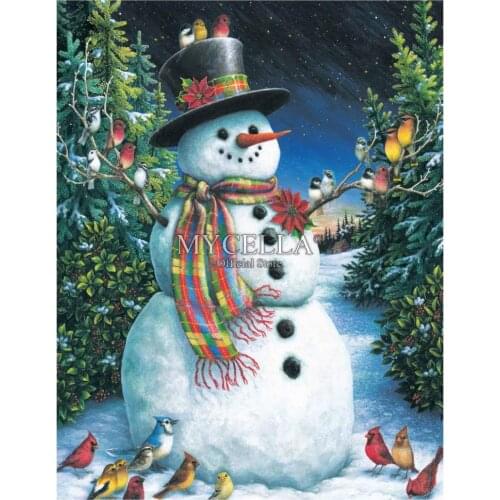 5d Diy Diamond Painting Cross Stitch Snowman and Birds Diamond Embroidery Christmas Winter Full Diamond Mosaic Needlework Gifts
