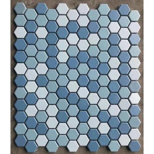 Promotion sky blue mix pure white hexagonal ceramic mosaic tile wallpaper for kitchen backsplash bathroom room deco