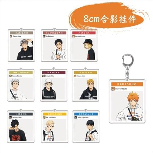 Anime Haikyuu!! Tsukishima Shoyo Hinata 8CM Group Photo Acrylic Keychain Bag Pendant Desktop Decorate Cosplay Decorative Gift