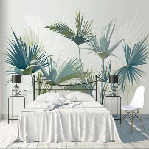 Bacal Custom Hand-painted Nordic tropical forest palm tree sofa TV background wall custom large mural green 3d wallpaper mural