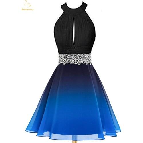 Bealegantom Gradient Chiffon Short Prom Dresses 2021For Women With Sequin Beaded Ombre Evening Party Homecoming Gowns QA1584