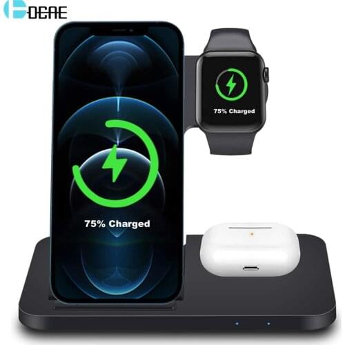 DCAE 15W 3 in 1 Qi Wireless Charger for Apple Watch 6 SE 5 4 iPhone 12 11 Pro Max XS XR X 8 Samsung S20 S10 Fast Charging Holder