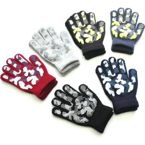 Children Winter Warm Gloves Knitted Stretch Mittens Camouflage Full Finger Ski Gloves Thicken Magic Gloves For Girls Boys