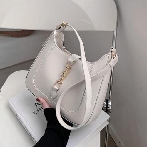 Korean Style Half Moon Shoulder Bags For Women Lock Design Simple Small Ladies Handbags PU Leather Girls Crossbody Bags 2021