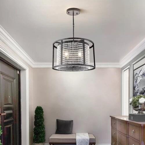 French retro chandelier circular creative 4 head iron crystal lamp villa living room dining kitchen decoration chandelier