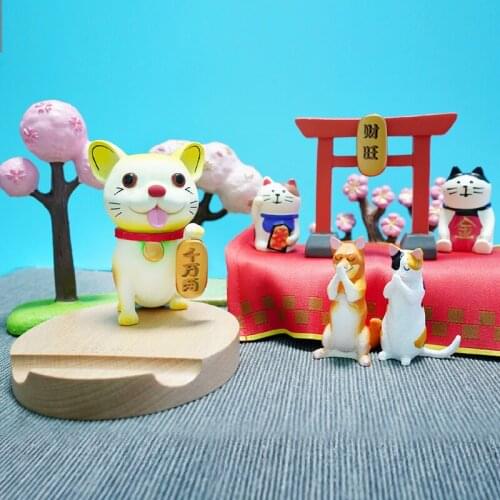 Blind box lucky dog mobile phone base new year version of wooden ornaments Wangcai lucky dog puppy base genuine