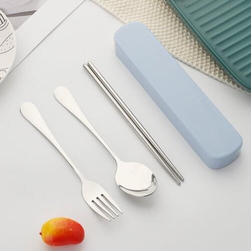2Pcs 3pcs/Set Stainless Steel Tableware High Quality Kitchen Chopsticks Fork Spoon Travel School Portable Box Cutlery Suit Tools