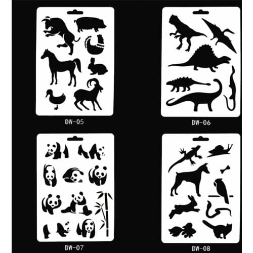 4pc Panda Bunny Animal Stencil DIY Scrapbooking Diary Stamp Coloring Embossing Drawing Painting Template Decoration Reusable