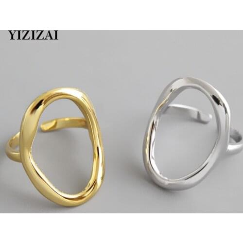 YIZIZAI Minimalist Irregular Hollow Ellipse Gold Silver Color Geometric Ring For Women Open Rings Personality