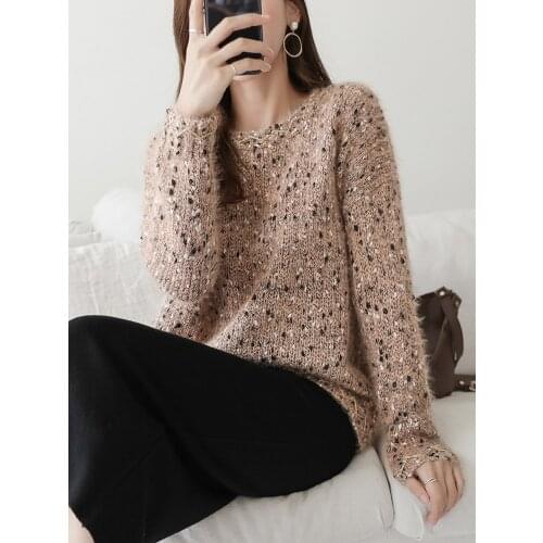 Mohair sweater for women in autumn and winter wear 2021 new fashion Pullover loose Korean version bright silk gold thread