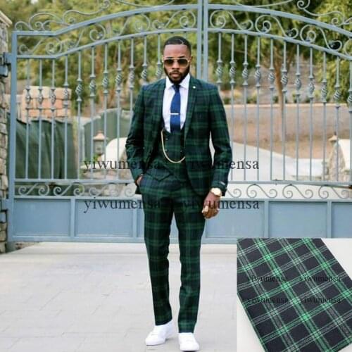 Youthful Vitality Cool Green Check Plaid Mens Suits 3 Piece Single Breasted Jacket+Vest+Pants Business Office Wedding Blazer