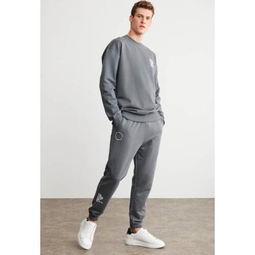Mens Plain Gray Printed Comfort Fit Tracksuit Set