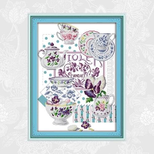 Cross Stitch Kit Cup tale 14ct 11ct Count Print Canvas Cross-stitch DMC Cotton thread Embroidery DIY Handmade Needlework
