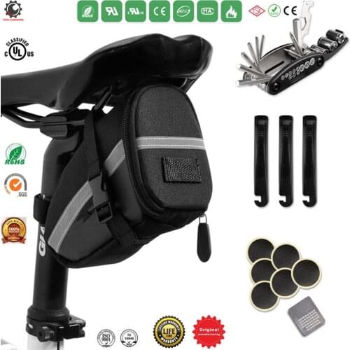 Bike Repair Tool Kits, 16-in-1 Bicycle Saddle Bag with Repair Set, Mechanic Portable Tyre Tools Set Bag with Reflective Strip