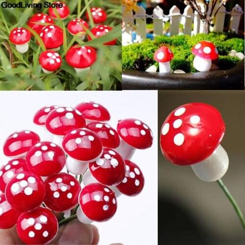 NEW Hot Sale 10Pcs 2cm Artificial Mini Mushroom Miniatures Fairy Garden Moss Terrarium Resin Crafts Decorations Stakes Craft